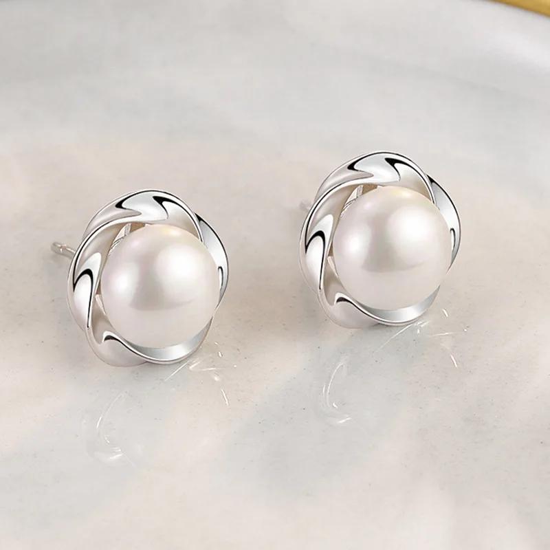 Sterling Silver Freshwater Cultured Pearl Button Ball Stud Earrings For Women As Best Gifts Jewerly серебряный
