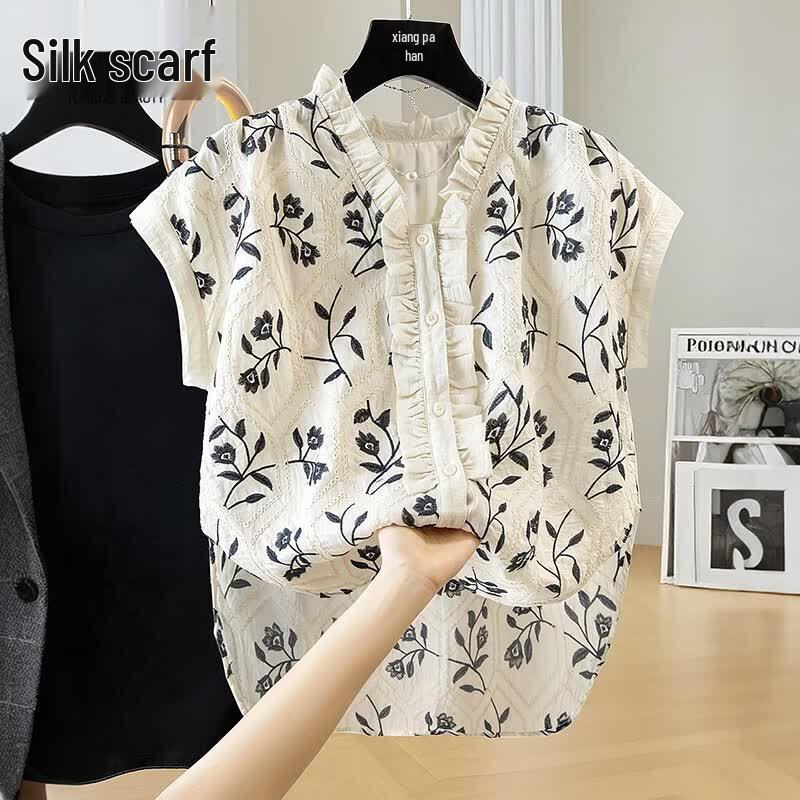 Women s V-Neck Embroidered Linen Blend Cardigan Top L