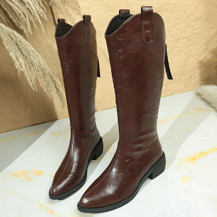 

2025 autumn and winter new fashion boots pointed V mouth tall tube long tube but knee fashion Korean version versatile British 36 коричневый
