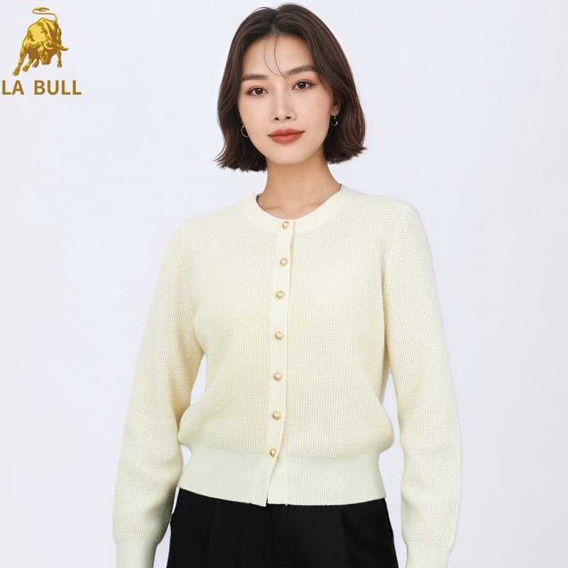 

LA BULL Women s Wool Blend Round Neck Cardigan L