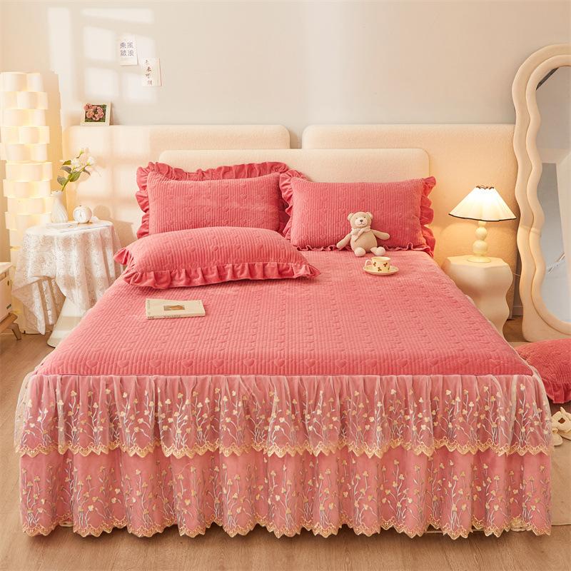 Jupe de lit en Fiber de lait d'hiver, couvre-lit matelassé en dentelle, épais et chaud, couverture de matelas en polaire pour bébé, literie en molleton de corail
