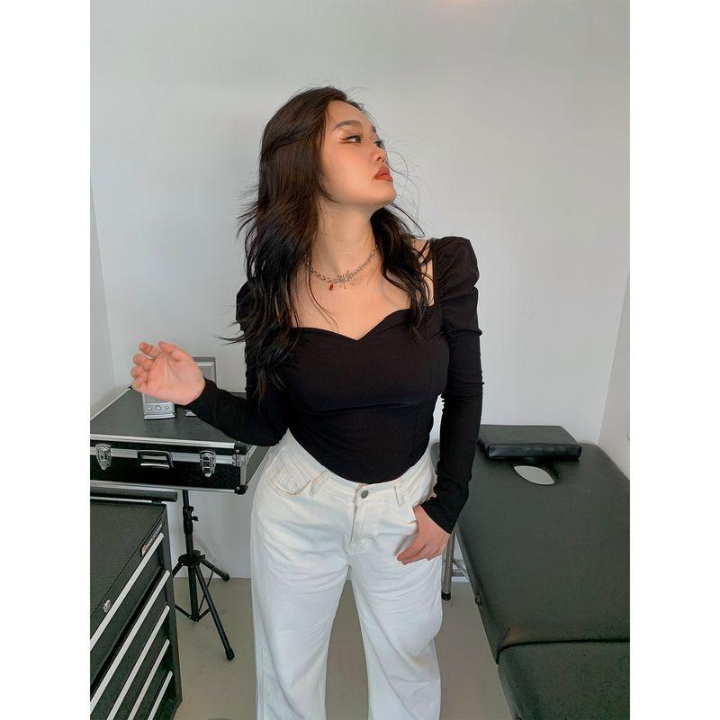 

Brother Nan Loose-Fit Sexy Sexy Black Dress Women s Spring plus Size Plus Size Ladies Silm Slim Looking Square Collar Hip Skirt Tops L