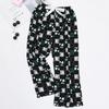 Women's Cotton-Silk Cartoon Pajama Pants, Summer Thin, Black & White Wide-Leg, Plus Size, Outdoor Beach Wear.