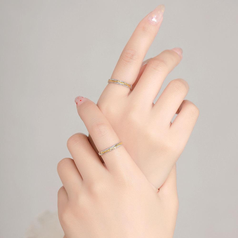 Custom Sterling Silver Couple Open-Band Rings with Niche Design – Ideal Gift for Couples
