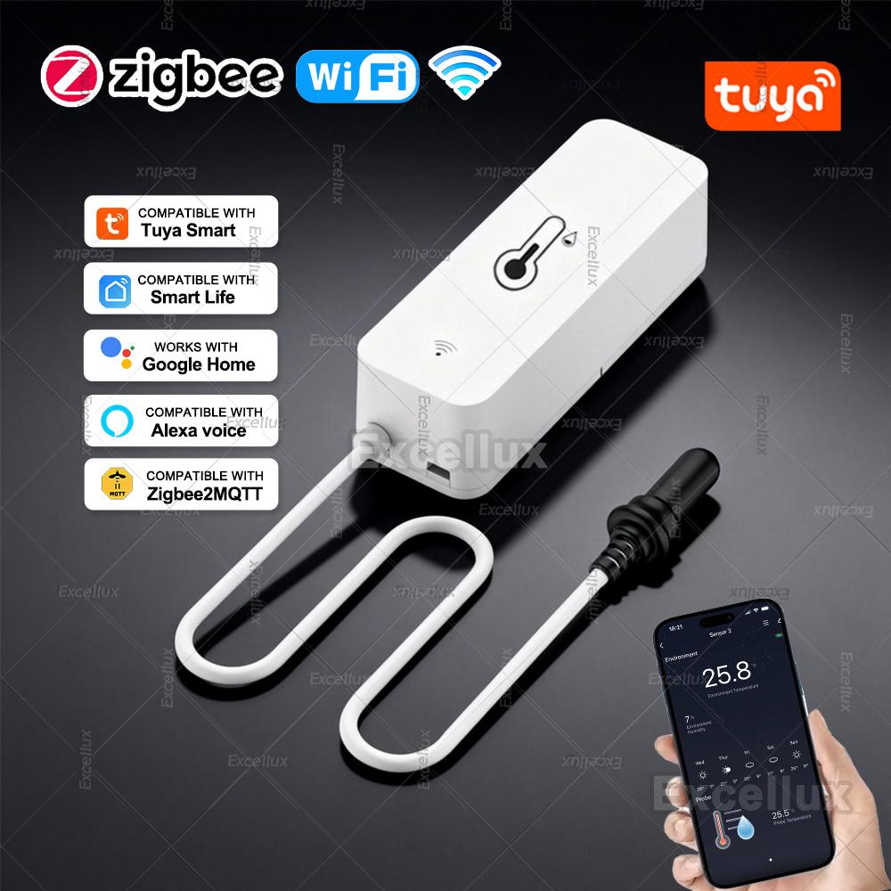 Tuya WiFi/ ZigbeeTemperature Humidity Sensor with External Probe for Smart Life App Alarm Control Support Alexa Google Assistant