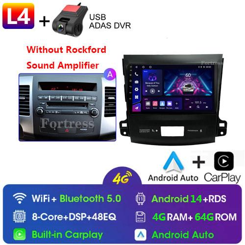 9"Android 14 Autoradio Carplay for Mitsubishi Outlander 2/Peugeot 4007/Citroen C-rosser Multimedia Video Player 4G GPS Stereo FM