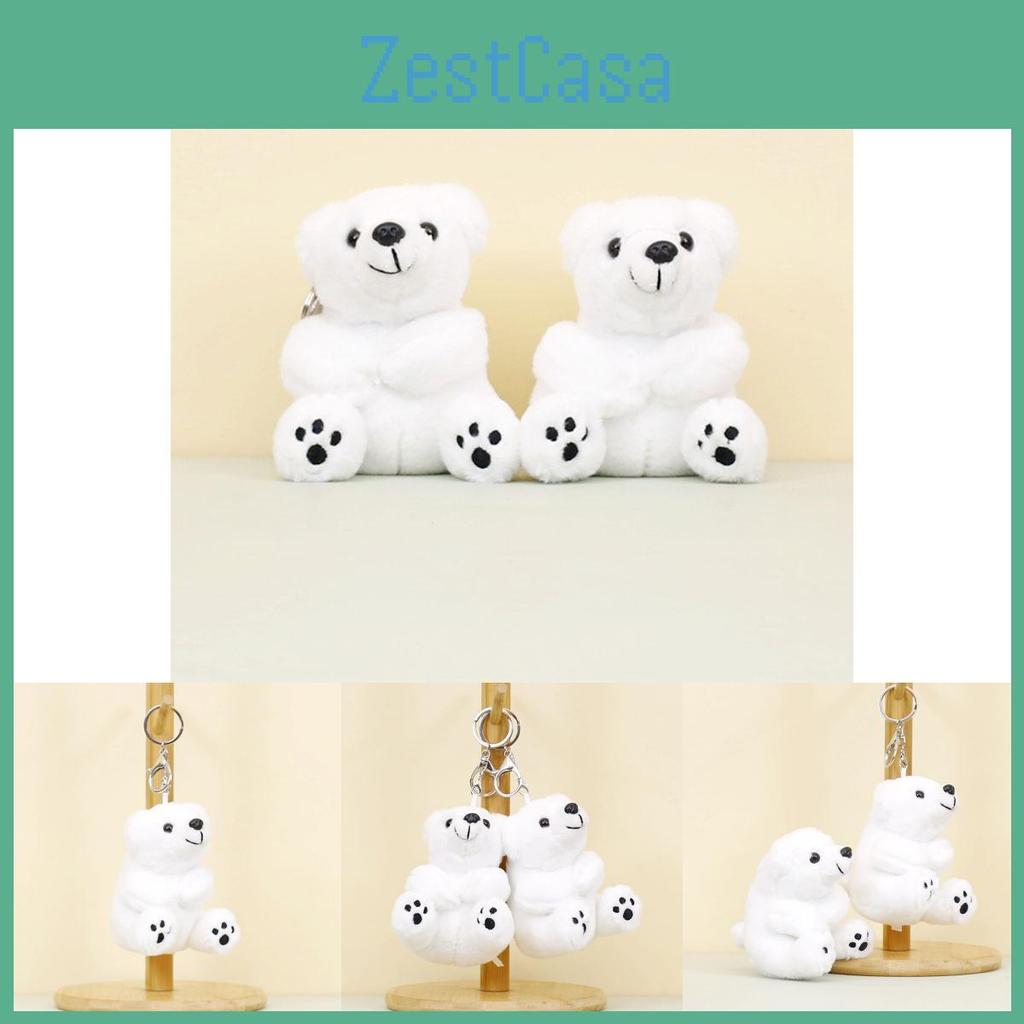 Zachte Korte Pluche IJsbeer Sleutelhanger Pluizig Knuffeldier Speelgoed Voor Tassen En Sleutels