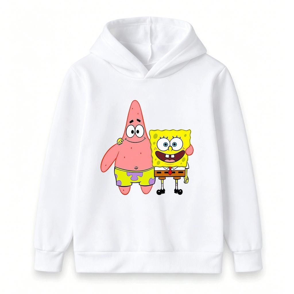 Kids Boys Girls Hoodie, Cute Cartoon Star Sponge Printed Pullover Hooded Sweatshirt Casual Warm Top for Toddlers
