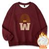 Women Crew Neck Mid-Length Sweatshirt Loose Fit Fleece Lined Letter Print No-Hood Pullover Fall Casual Top