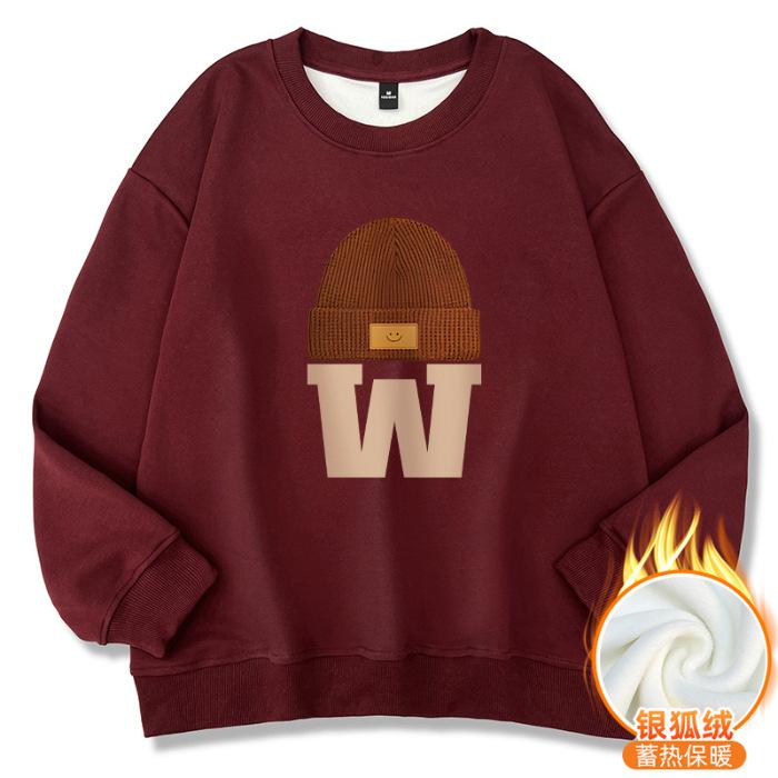 Women Crew Neck Mid-Length Sweatshirt Loose Fit Fleece Lined Letter Print No-Hood Pullover Fall Casual Top