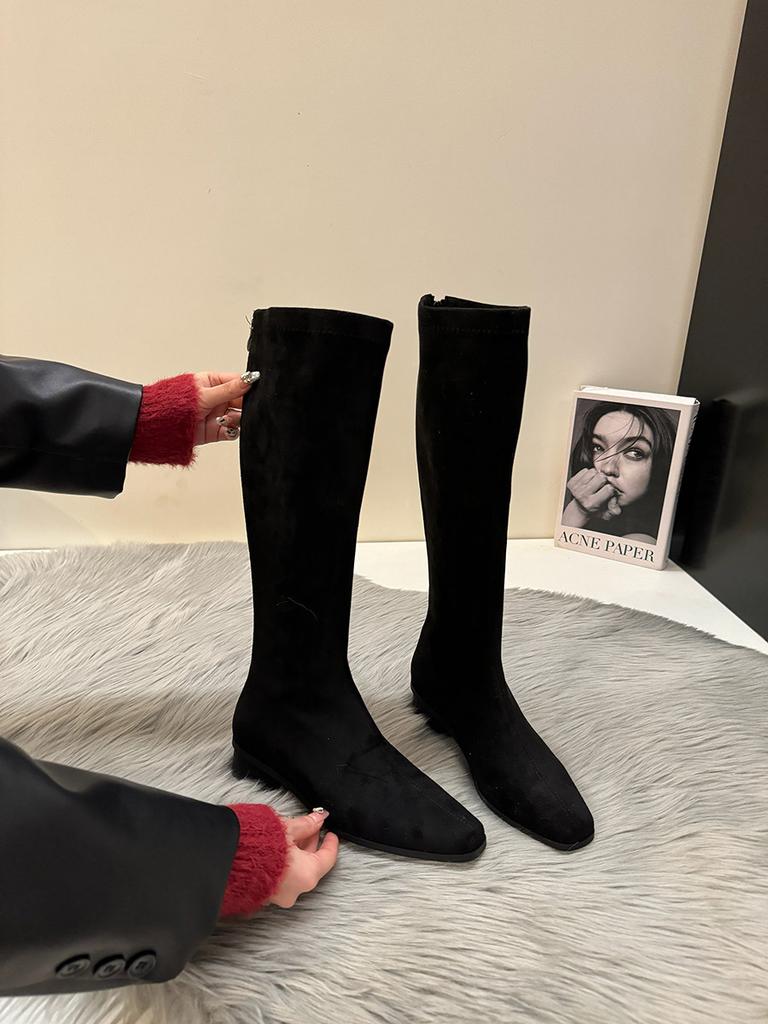 Dicker Absatz Vintage Wildleder Lange Stiefel Damenschuhe Jahr Skinny Boots Mittlere Ritterstiefel