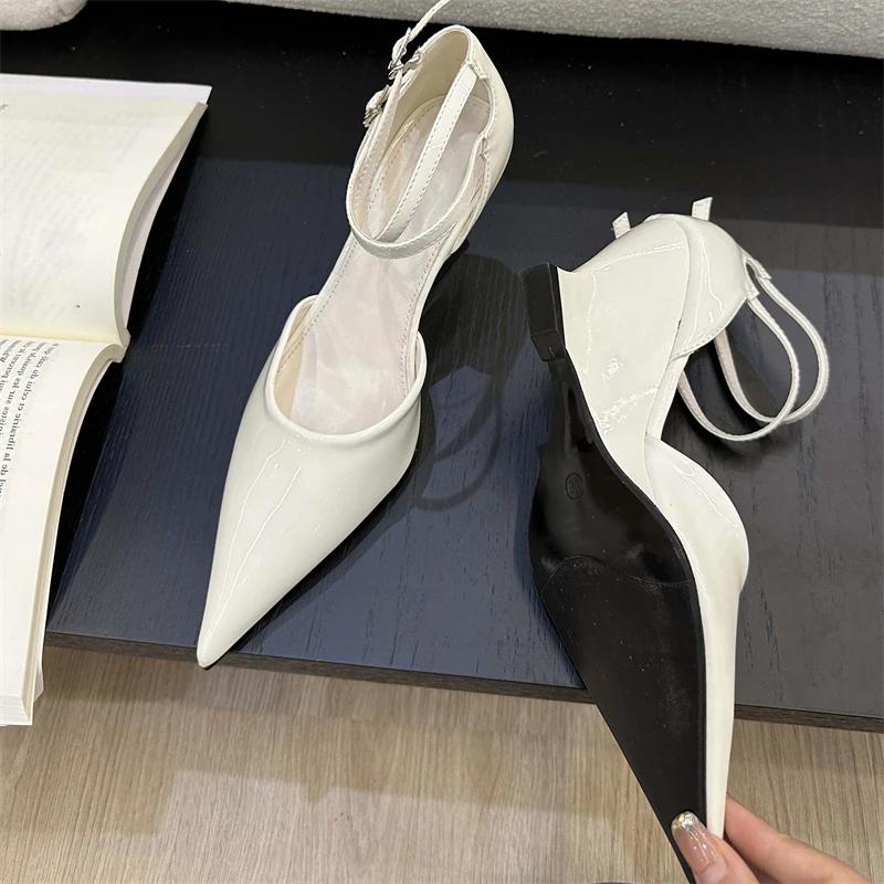 

Модные Eilyken Модные туфли-лодочки на танкетке с острым носком, женские сандалии с ремешком на двойной пряжке, свадебные мюли 35 белый