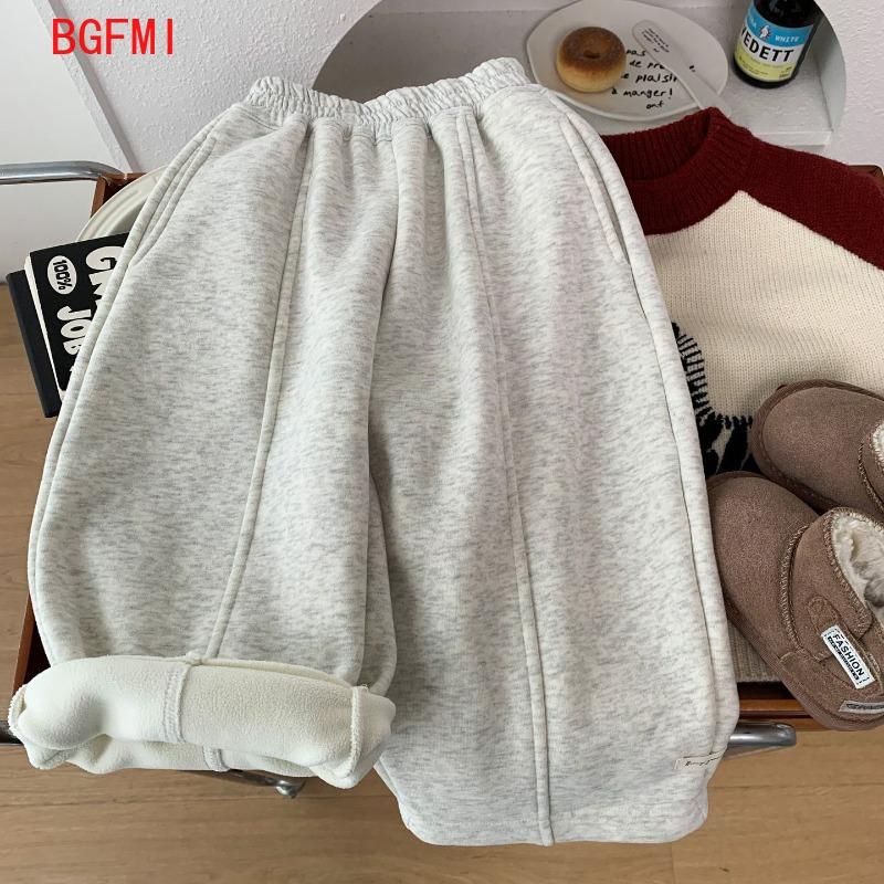 Children's Casual Beige Gray Pants Straight Leg Autumn Winter Kids Long Trousers Baby Pure Color One-Piece Velvet