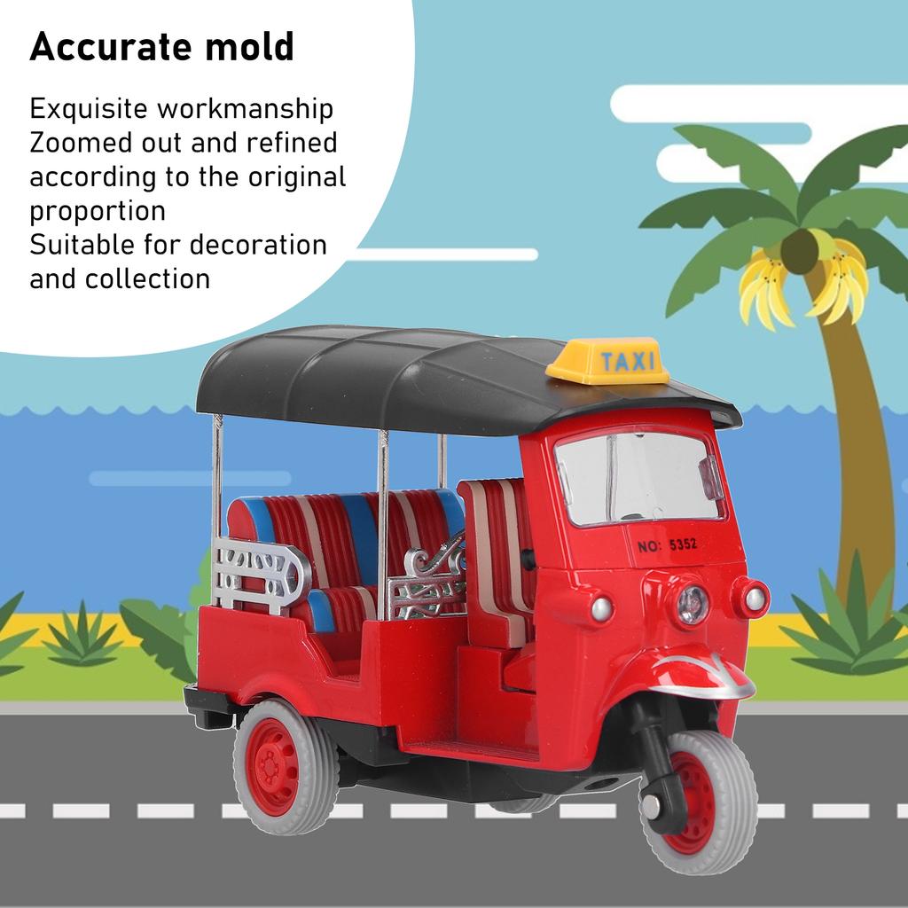 Pull Back Thai Tricycle Simulation Alloy Tuk Tuk Car Model Toy Children Vehicle ToyRed