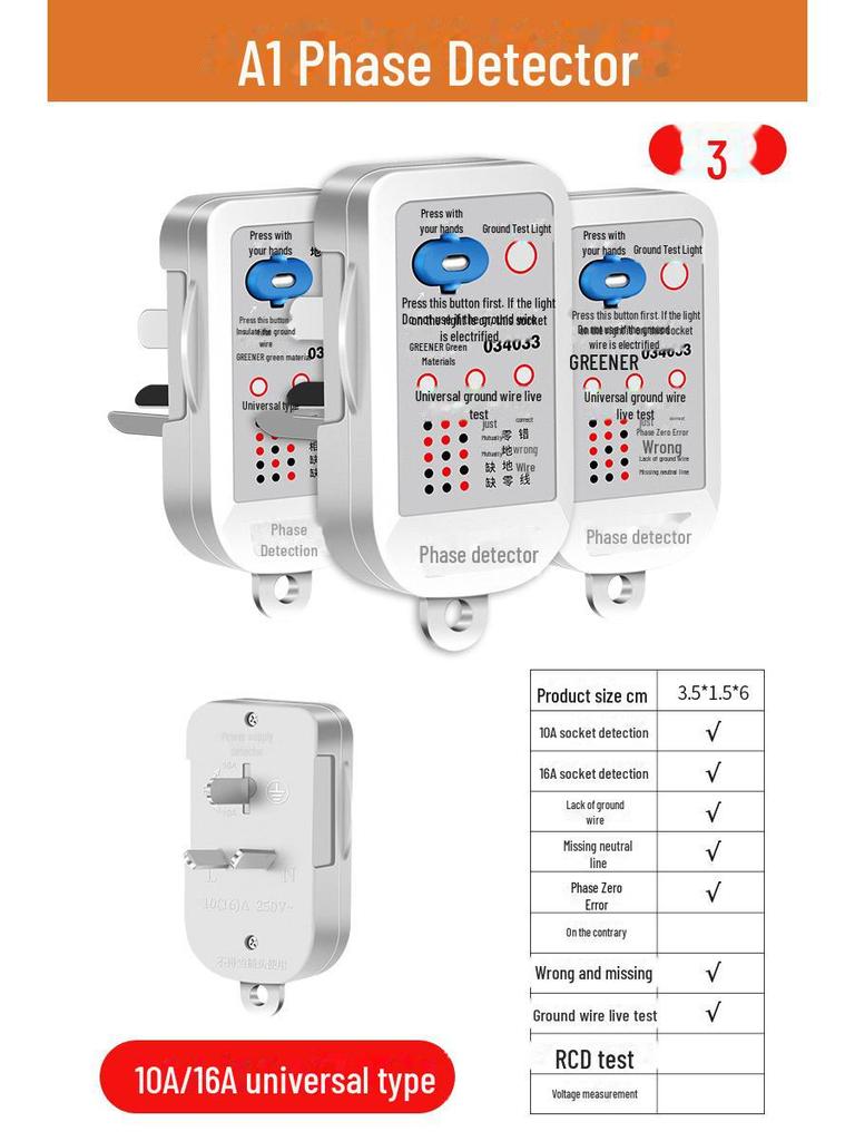 Green Forest Multi-Function Power Detector Plug - Polarity, Leakage, and Ground Wire Tester
