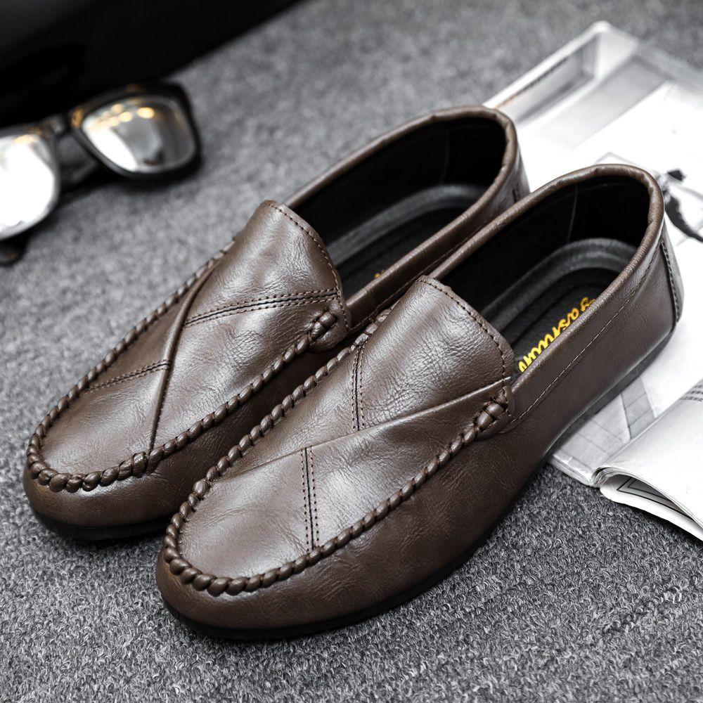Fashion Plain Round Toe Men's Leather Shoes Slip-on Sale Social Legitimate Adults In Promotion Footwear Offer Designer Male Casual Shoe