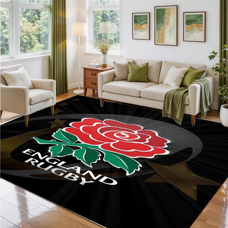 England Rugby Design Crystal Velvet Rug Soft Decorative Mat for Bedroom Entrance
