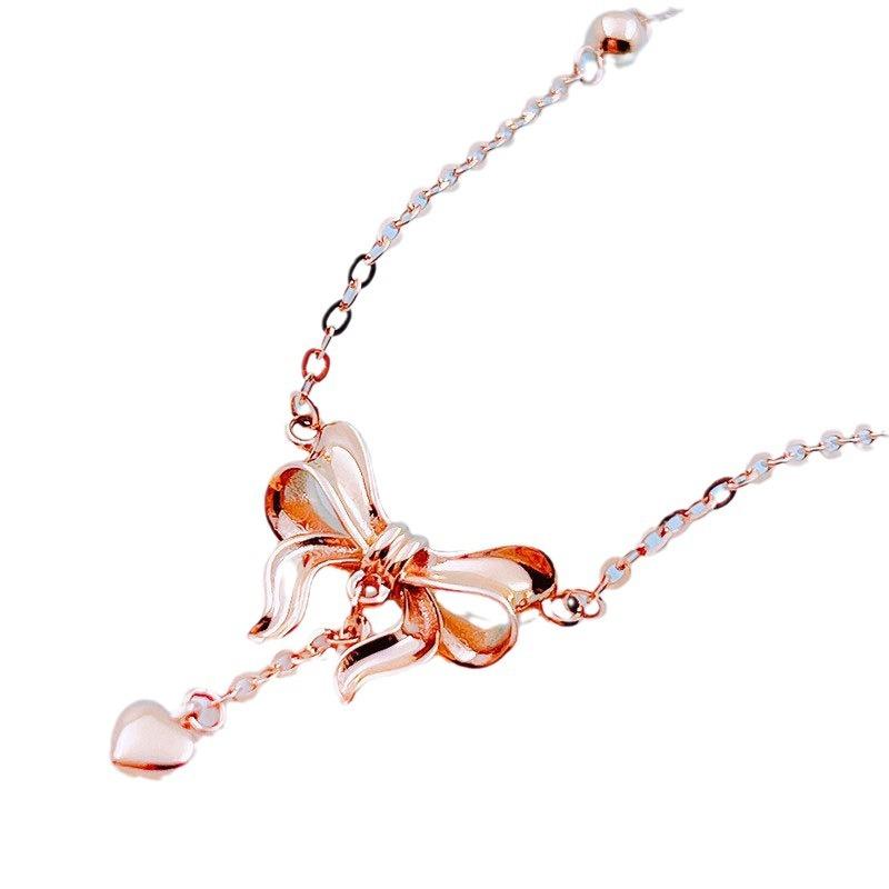 Purple Gold Bow Rose Gold Plated Fashion Colored Gold Peach Heart Collarbone Necklace