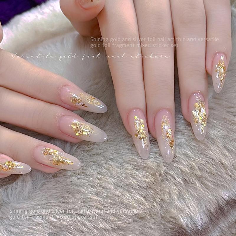 6 Gläser Nagelflocken Goldfolienpapier Set Gold Silber Unregelmäßige Pailletten Nagelkunst Pailletten Dekorationen Glitzer Aufkleber Für Maniküre