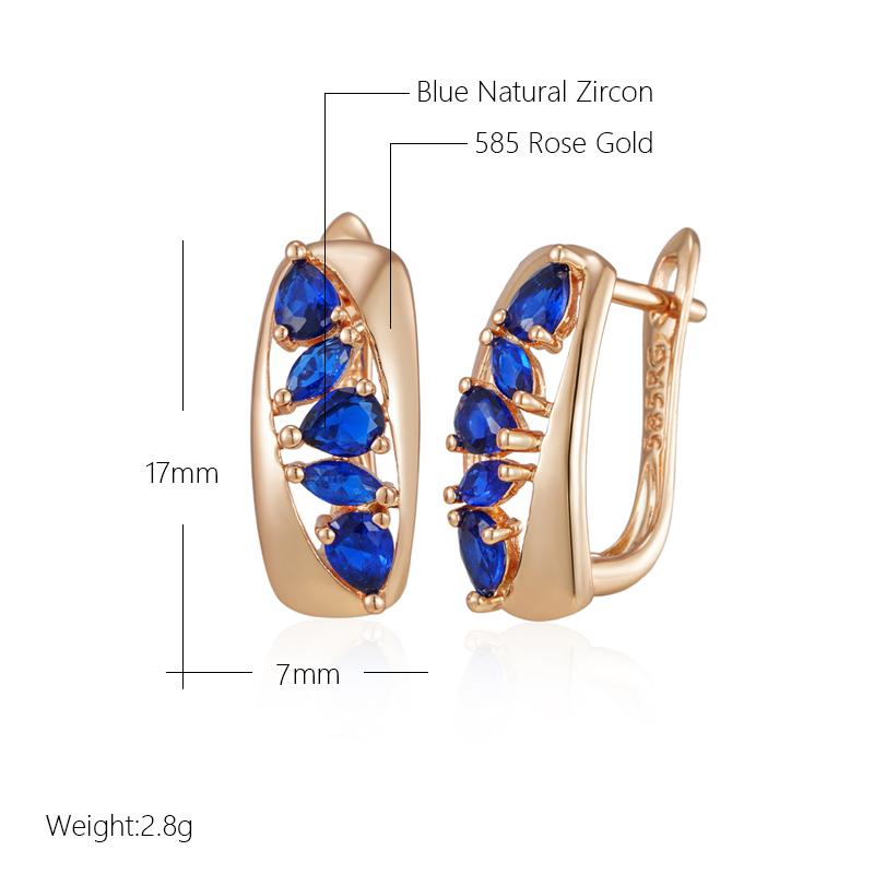 Full Sparkling Blue Natural Zircon English Earrings For Women Fashion  Rose Gold Color Wedding Daily Jewelry
