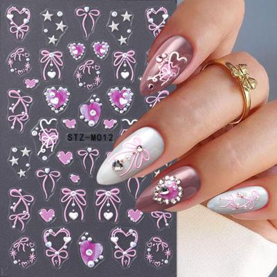 Nail Art Sticker Japanese Sweet Pink Valentine'S Day Love Bow Star Micro-Engraved Nail Sticker