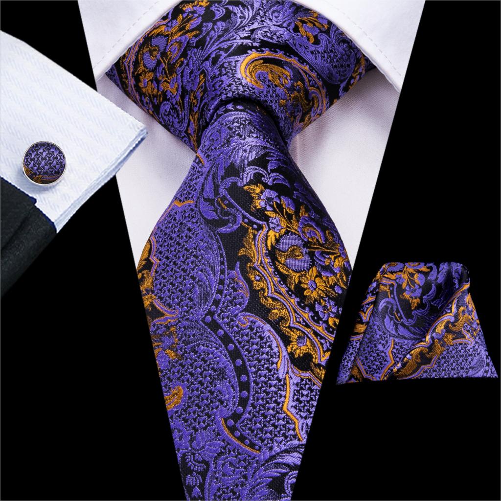 Hi-Tie Viola Unito Paisley Seta Cravatta da Matrimonio per Uomo Design Novità Fazzoletto Gemelli Regalo Set Cravatta Uomo Festa Business Dropshipping