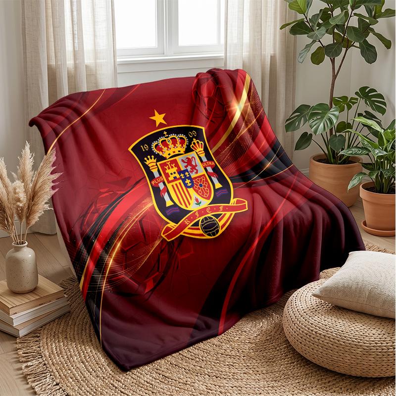 Spain Football Printed Flannel Blanket Skin Friendly Warm Decorative Throw for Indoor Couch Bed Daily Use
