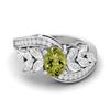 7X5mm Oval Peridot 925 Sterling Silver Solitaire Leaf Design Bypass Women Wedding Ring