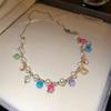 Colorful Dopamine Crystal Beaded Necklace: Water Drop Pearl Collarbone Chain, Fashionable Versatile Jewelry for Women.