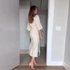 European & American Women's V-Neck Summer Dress 2025 - Casual Solid Color Short-Sleeve Slit Design