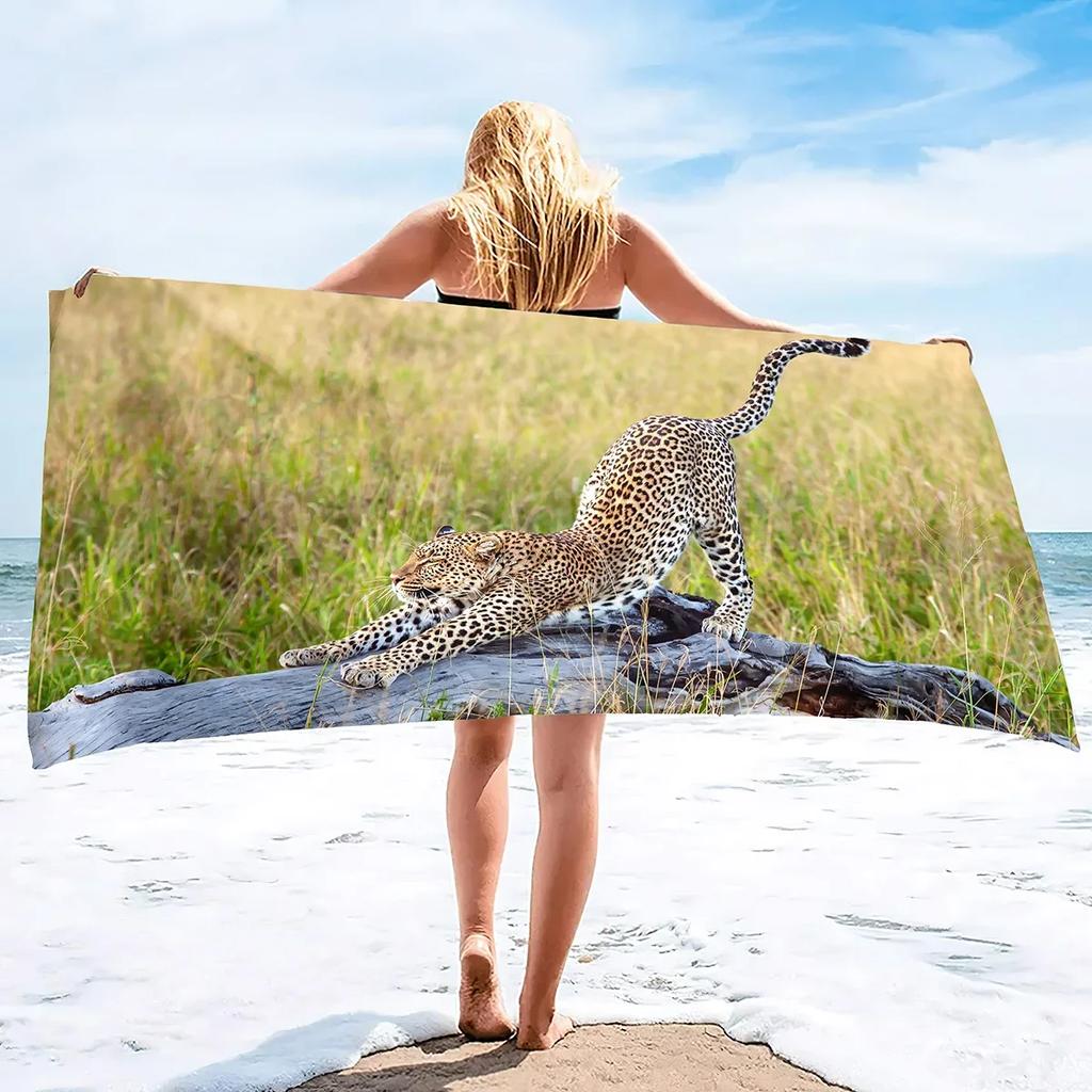 Cheetah Print Sand Free Beach Towel Absorbent Bath Towel Extra Large Hand Towels Quick Dry Towel for Swimming Bathroom Spa Pool