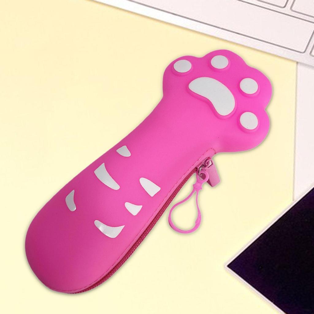 Silicone Pencil Case Cat Claw Design Multipurpose Waterproof Large Capacity Small Zipper Closure