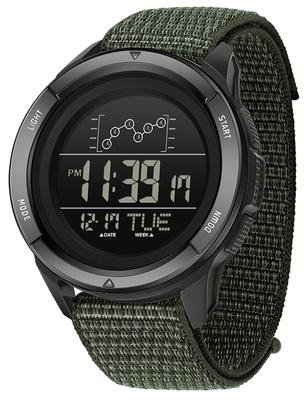 Men's Military-inspired Digital Watch with Dual Time Display, Countdown Function, Stopwatch, Breathable Nylon Strap, 5ATM Water Resistance, Large,
