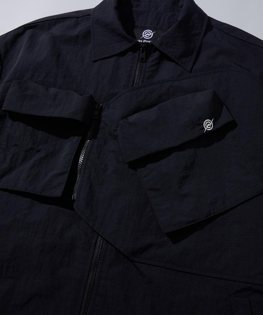 Kallapataleu Nylon Taslan Offset Zip Pocket Half Shirts - Black