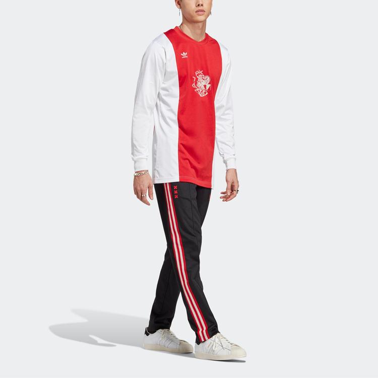 Adidas Alphabet Print Colorblock Crewneck Long Sleeve T-Shirt Men Tops Red IN4723