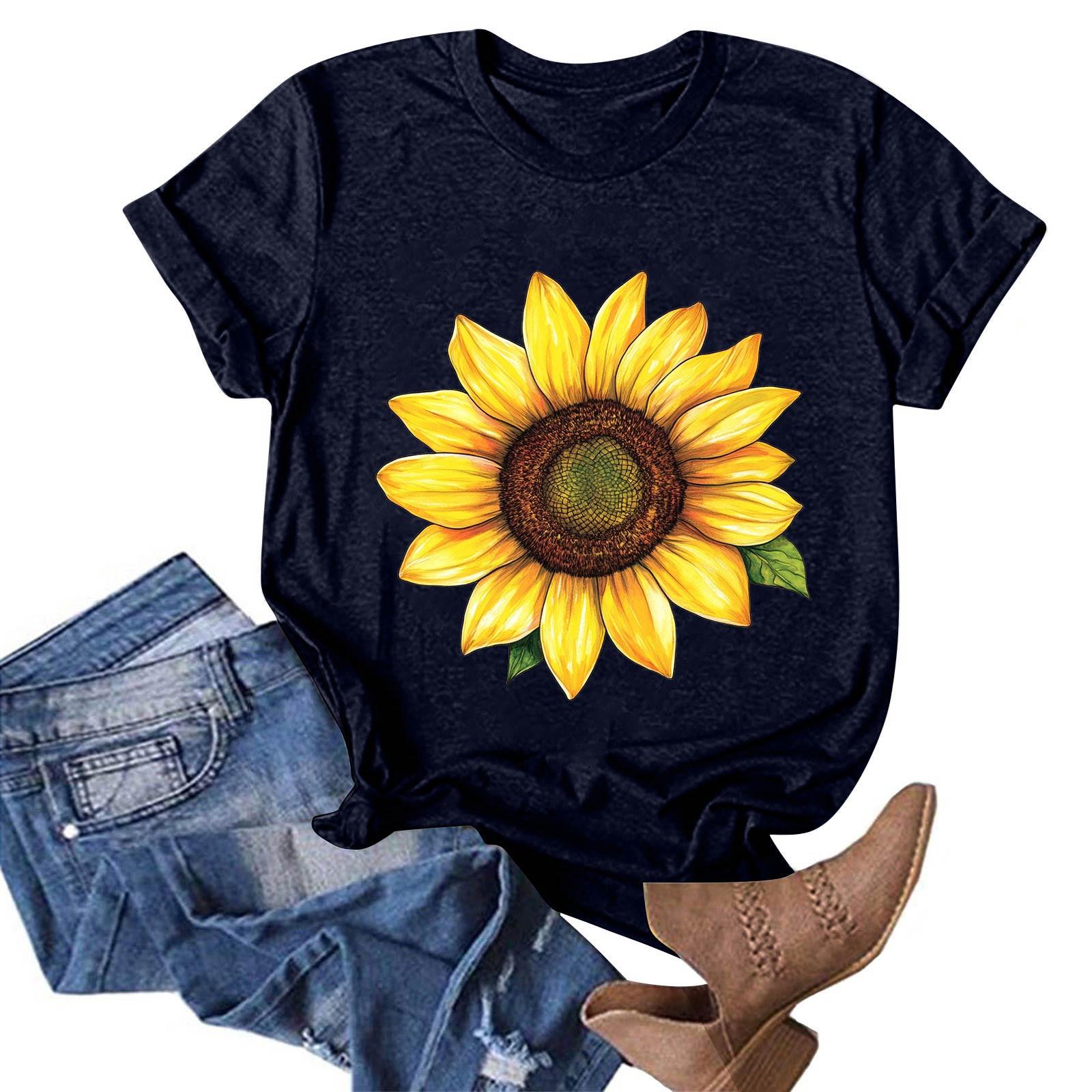 

Женская модная повседневная футболка с круглым вырезом и принтом, пуловер с короткими рукавами, топ S тёмно-синий