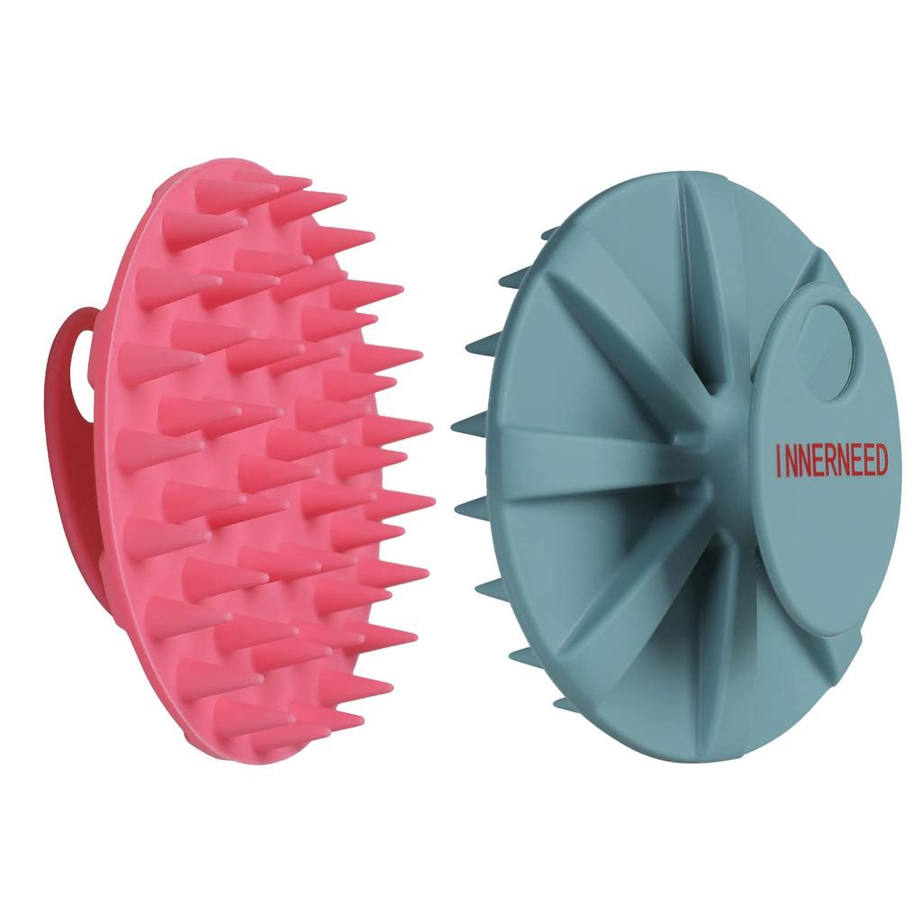 INNERNEED Shampoo Brush Set of Silicone with 46 Long Scalp Cleansing Scalp Massage Brush for Wet and Dry Scalp Brush for Hair Brush with Unisex Green