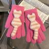 Cute Striped Cat with Knitted Wool Gloves for Women In Winter Thickened Warmth and Cold Protection for Students Cycling