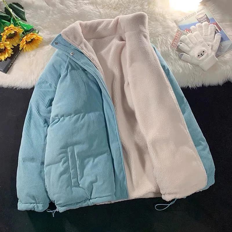 Autumn and Winter Corduroy Two-sided Lamb Fleece Jacket Women's Loose Plus Velvet Thickened Cotton-padded Jacket Cotton-padded Jacket