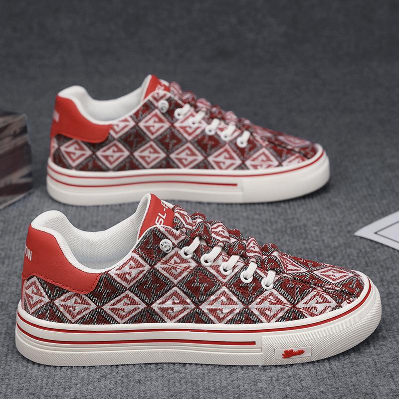 

Мужская обувь Плоская 2025 Весна Осень Повседневная обувь Мужские парусиновые кроссовки Высокое качество Мода Удобная Дышащая Вулканизированная обувь 39 красный