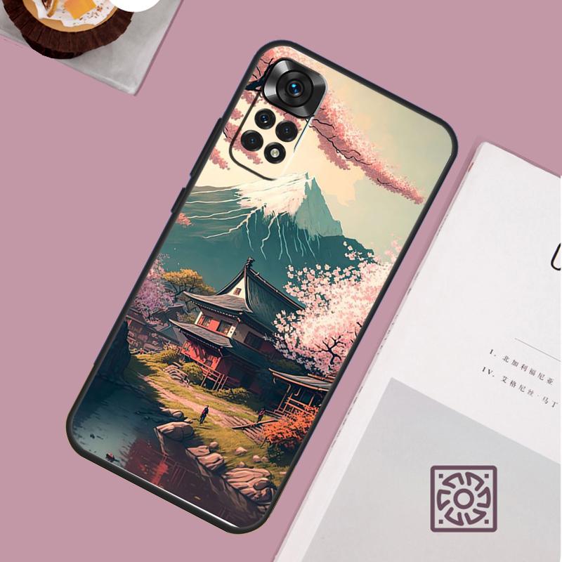 Japanese Art Temple Sakura Phone Case For Redmi Note 13 Pro 12 11 10 9 8 Pro 9S 10S 11S 12S 10A 9C 10C 12C 13C Cover