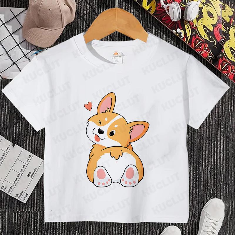 Sommer Kinder Top Corgi Print Kinder Kurzarm T-Shirt Mädchen Geburtstags T-Shirts Jungen Kleidung Lässiges O-Ausschnitt Shirt für Kind
