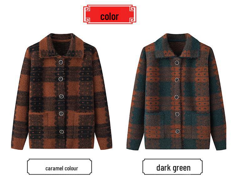 Grandma's Knitted Lapel Cardigan for Spring and Fall - Stylish Sweater for Middle-Aged and Elderly Women
