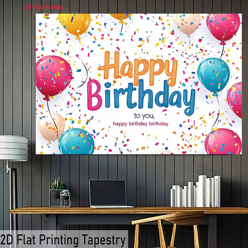 2D Vibrant Confetti Birthday Backdrop with Colorful Balloons for Birthday Party Photo Booth