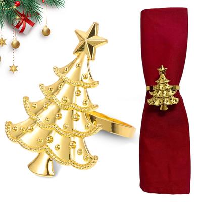 D5 Napkin 6PCS Rings Set for Christmas Winter Wedding, Gold Christmas Tree Metal Home Table Decorations, for Kitchen Banquet