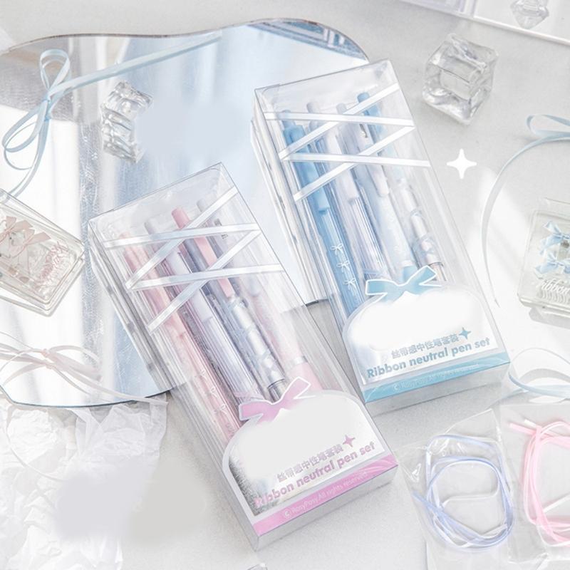 4 Pcs 0.5mm Gel Ink Pen Ballet Strap Bows Neutral Pen Retractable Black Ink Gel Pen Lovely Pressing Pen for Journaling