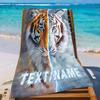 Custom Double Tiger Beach Towel Orange White Tiger Print Personalized Name Microfiber Sand Free Quick Dry Gift
