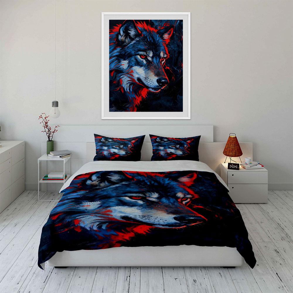 Blue and red wolf. Bedding sets Duvet cover sets Duvet covers Pillowcases(1 * Duvet Cover 2 * Pillowcases without duvet insert)