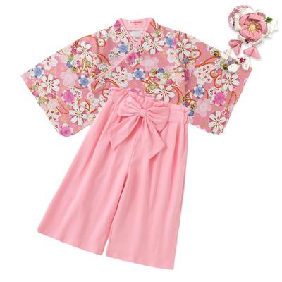 SLINX Yukata Set for Baby Summer Festival Japanese Set with Top and Hair Japanese Perfect for New and Fireworks HF421 Cherry Size Children's Girls, &