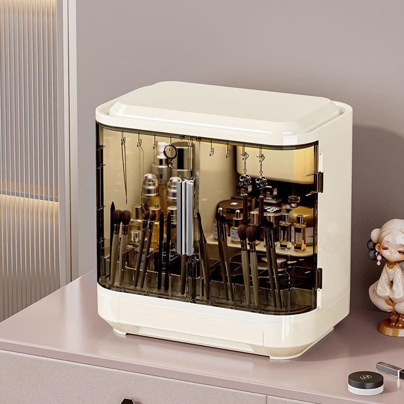 Large Capacity Organizer Box with Mirror Cosmetics Storage Box Bedroom Dressing Table Skincare  Jewelry Drawer Rings Storage Box